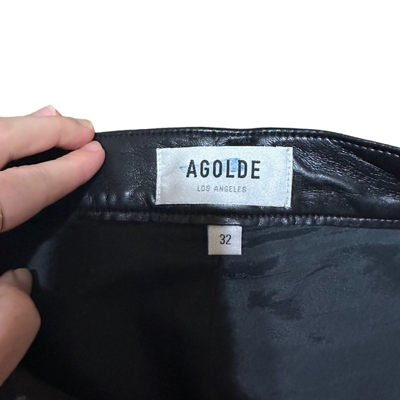 AGOLDE 90s Pinch Waist Black Leather Pants Size 32 - Picture 6 of 10